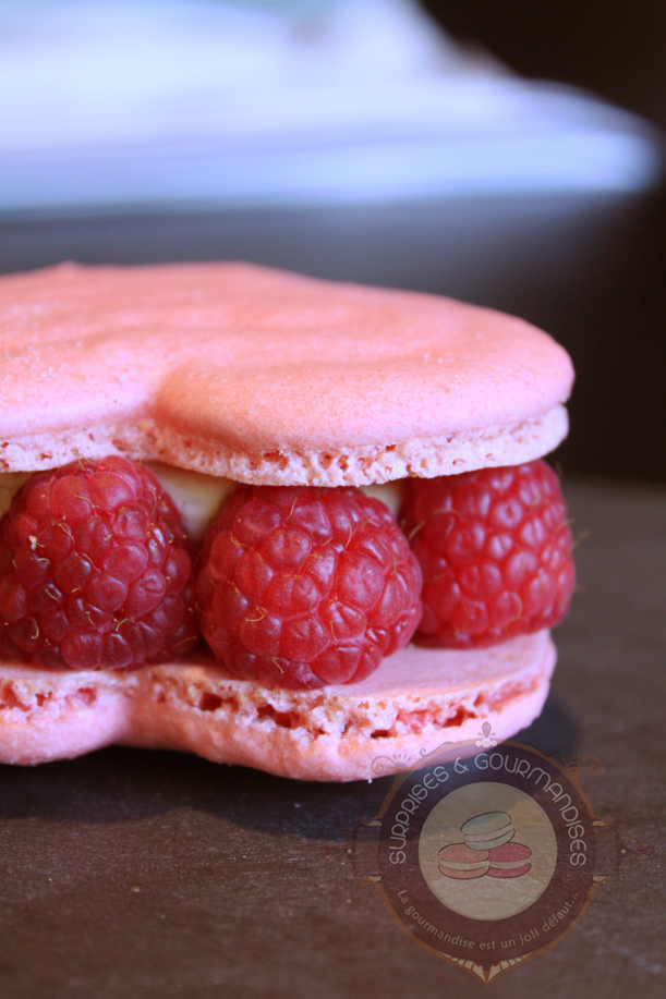 macaron coeur vanille framboise
