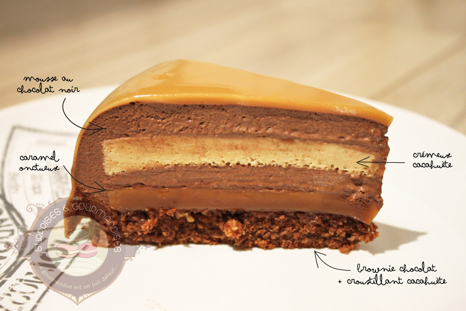 Le choc'carahuète - entremets chocolat, caramel et cacahuète - Surprises et Gourmandises
