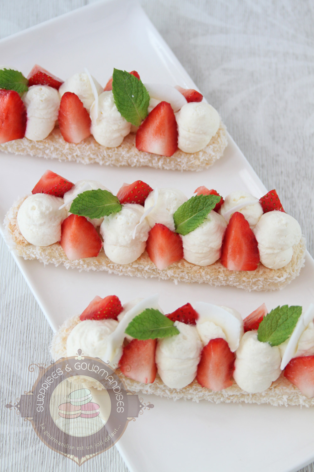 Moelleux coco fraise menthe inspiré de Pascal Lac - Surprises et Gourmandises