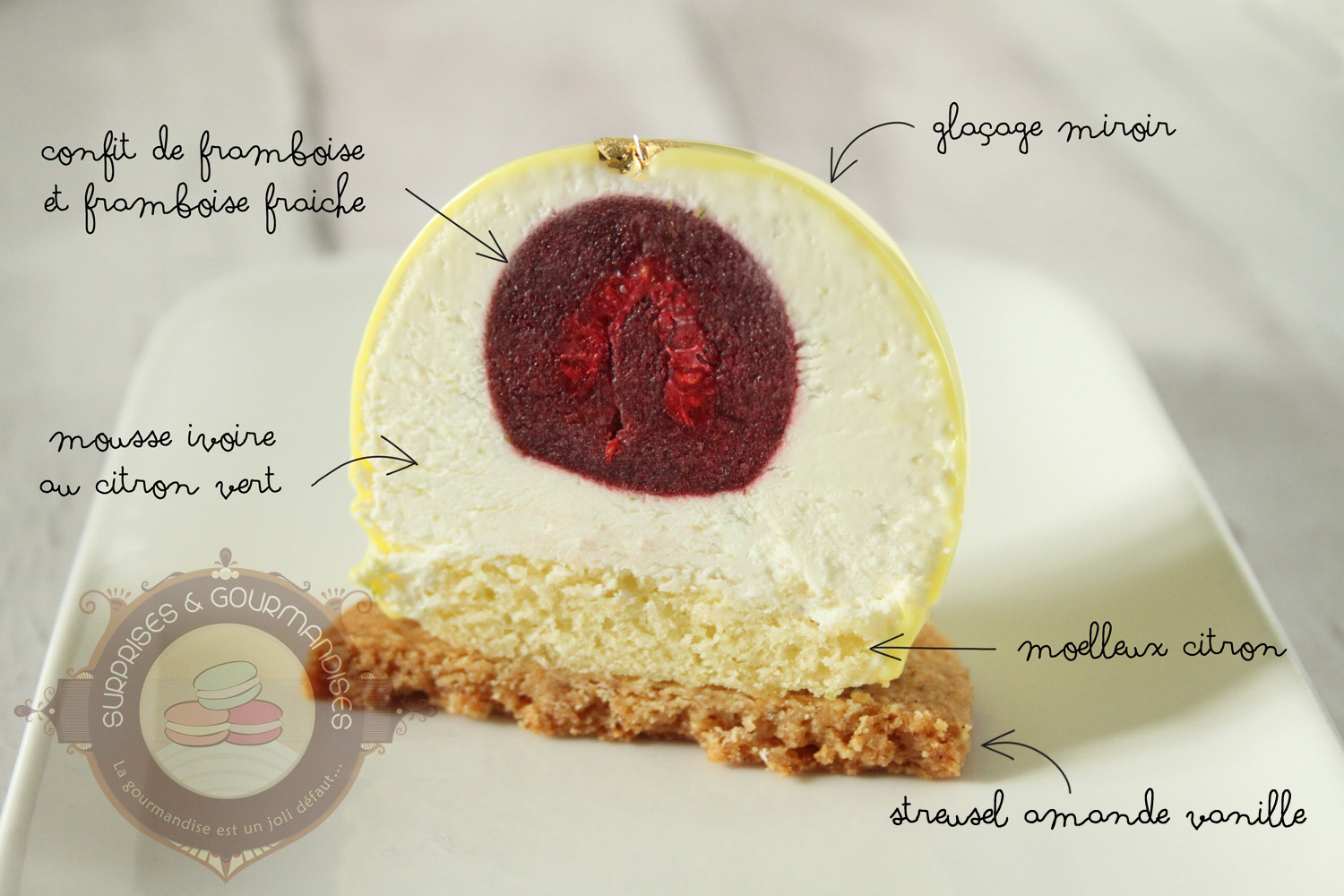 L'acidulé - entremets framboise et citron vert - Surprises et Gourmandises