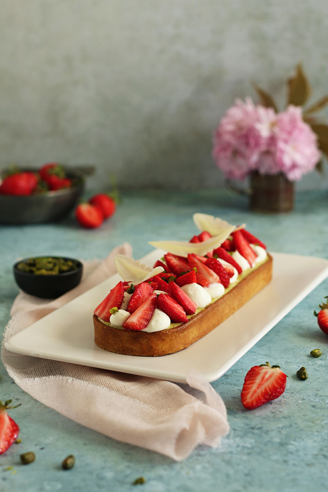 Tarte fraise, pistache et fleur d'oranger - Surprises et Gourmandises