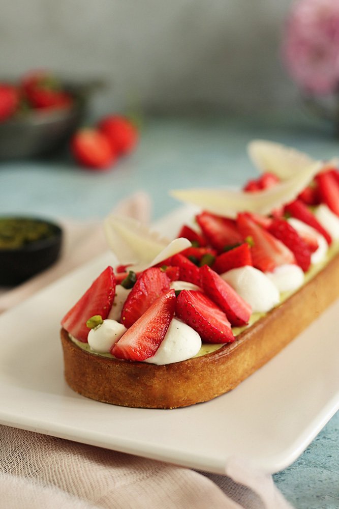 Tarte fraise, pistache et fleur d'oranger - Surprises et Gourmandises