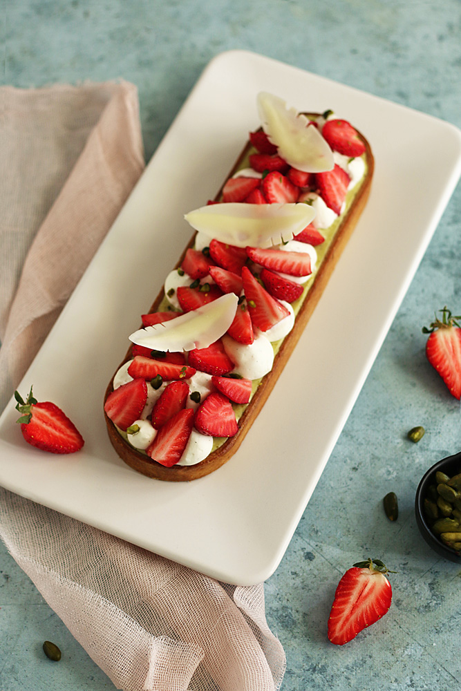 Tarte fraise, pistache et fleur d'oranger - Surprises et Gourmandises
